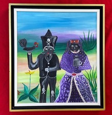 Haitian Vodou Painting ~ Gede Loas Baron Samedi & Maman Brigitte By Gerard Paul picture