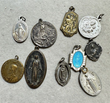 Vintage Catholic  Medals Lot 10 Piece Metal and Enamel Religious picture