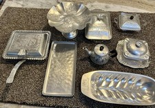 Vintage Hammered Aluminum Serving Ware Lot 8 Pc MCM Mixed Brands USA England picture