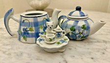 Floral Mini Teapot Trinkets With Cat Porcelain Andrea by Salek Set of 2 picture