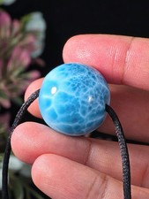 19G PREMIUM LARIMAR GEMSTONE SPHERE ROPE NECKLACE MENS JEWELRY POLISHED QUARTZ picture