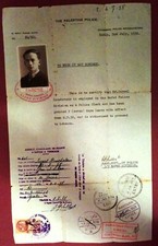 JUDAICA 1938 GB PALESTINE POLICE VISA PASSPORT LEBANON FRANCE CONSULAR TSFAT RRR picture