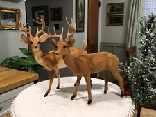 2 Vintage Buck Brown Deer Christmas Decorations Reindeer Figurines 9” Flocked picture