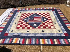Patriotic Red, White, Blue Mixed Patterns, Quilt 88 x 96 picture