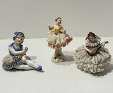 Dresden Porcelain Lace Mini Seated Lady & Ballerina Lot of 3 Figures - TLC Read picture
