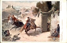 Nighttime horse riders Historical Event N.D.M. c1900s-10s Vintage Postcard picture
