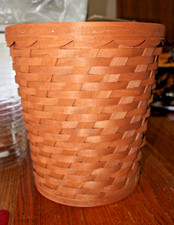 Longaberger 2007 Rich Brown Scalloped Waste Basket & Protector NEW picture