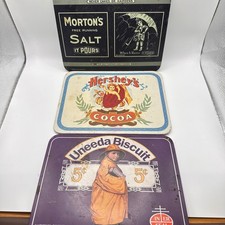 Vintage Bristolware Advertising Tin Signs Morton Salt Hershey Cocoa Uneeda 3pc picture