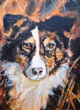Original ACEO Acrylic Painting Dog Australian Shepherd October Light picture