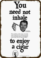 1951 PRESIDENT RONALD REAGAN SMOKES CIGAR Vnt-Look DECORATIVE REPLICA METAL SIGN picture