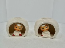 HTF 2PC SET VINTAGE MCM HOLT HOWARD CANDLE HOLDER PIXIE SNOW BABIES IGLOO 1959 picture