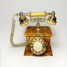 Vintage Onyx Marble Rotary Dial Telephone Gold Tone Cream Handset Untested AS IS picture