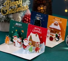 2 Random Color Elegant 3D Pop Up Christmas Greeting Cards Handmade Gift Set picture