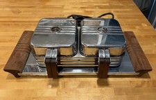 Vintage Montgomery Ward Art Deco Waffle Maker Model 86-4961 Chrome & Wood WORKS picture