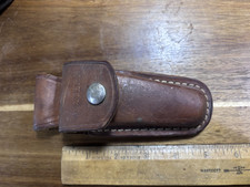 OLD VINTAGE WESTERN USA leather sheath MID folding hunter 4 1/8 LOCKBACK S28 picture