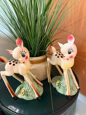 Kitsch Rare Vintage White Fawn Deer’s made in Japan Figurine Pair Anamorphic MCM picture