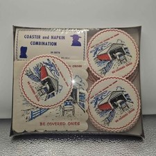 Vintage Covered Bridge Coaster and Napkin Combination Set picture