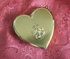 Vintage 1940s Brass Heart Shaped Powder Compact with Puff - US Navy - Superb USA picture