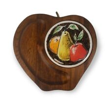 Vintage 1960s FRED PRESS Sere Wood Ceramic FRUIT Tile Cheese Tray BARWARE Apples picture
