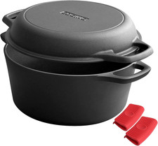 EDGING CASTING 2-In-1 Pre-Seasoned Cast Iron Dutch Oven Pot with Skillet Lid Coo picture