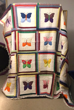 Vintage Homemade Patchwork Butterfly Themed Quilt picture
