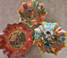 VINTAGE Lot of 3 PRESSED PAPER BOWLS Hansel Gretel Elves Baking WEST GERMANY 12