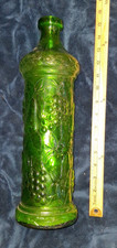 Vtg Italian Empoli Green Glass Decanter Bottle Embossed Grapes & Fruit Vine picture