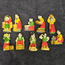 Vintage Unmarked Chalk People At Work Figurines Lot 10 Small Multicolor Folk Art picture