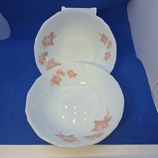 2 Biyou Yujing Opalex White Jasper Jade Milk Glass Dish Bowl Pink Rose Design  picture