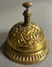 Vintage Brass Service Bell Table Desk Decorative Engraved Antique Rings Loud  picture