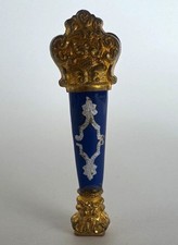 Antique French Blue Enamel Gilt Brass Wax Letter Seal Stamp Monogram AD picture