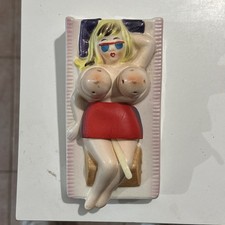 Vintage Novelty Ceramic Beach Babe Boobie Salt n Pepper Shaker - Style 804 Japan picture