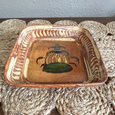 Vintage Tlaquepaque Mexican Pottery Square Dish Hand Painted Redware Folk Art picture
