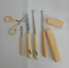Antique 1915 6pc Lot Manicure & Dressing Tools Cream Celluloid / French Ivory picture