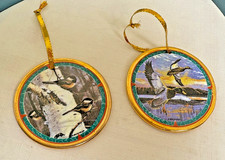 Pair Bruce Miller & Bob Schmidt Bird Porcelain Ornaments - Mallards Chickadees picture