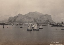 Palermo Sicily Monte Pellegrino harbor sailboats 1926 vintage - Original Photo picture