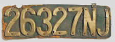 ANTIQUE LEATHER NEW JERSEY LICENSE PLATE 1908 #26327NJ 1908/09 picture
