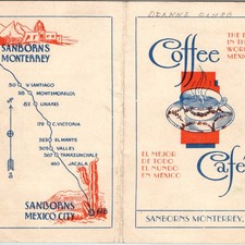 c1940s Sanborns Monterrey Mexico Coffee Menu Map Box Lunch Brochure Ephemera Vtg picture