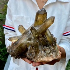 2..6LB Natural quartz obelisk smoked yellow crystal pillar energy picture