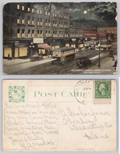 1914 Billings MT Broadway Night Scene Tram Cars Streetlights Postcard picture