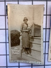 Vintage 1910s Woman Holding Flowers on Porch Steps Fashion Snapshot Photo picture