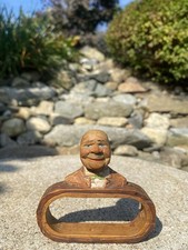 Antique Anri Hand Carved Painted Wood Bobble Bead Neck Man Napkin Ring Holder picture