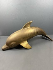 Vintage Solid Brass Dolphin Figurine Sculpture Large Coastal Nautical Decor picture