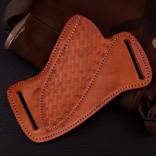 LEATHER ENGRAVED PANCAKE Fixed Blade Knife Belt Sheath Folding Tool Case Cover picture