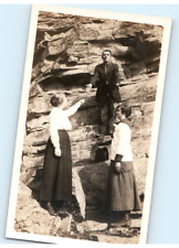 Vintage Photo 1930s, Three People Rock Climbing Dressed Up, 4.5x2.5, Black White picture