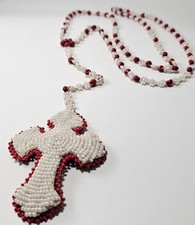 Vintage Lakota Sioux Powwow Regalia Beaded Cross Medallion Necklace Daisy Chain picture
