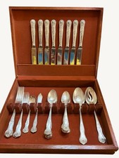 Vintage Wallace Kings Silverplate Flatware 34 Piece Set Korea Wood Chest picture