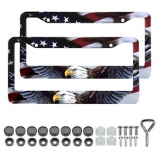 American Flag Eagle License Plate Frame Holder - 2 Pack Patriotic Universal picture