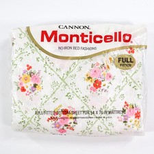 Vintage Cannon Monticello Full Fitted Bed Sheet Floral Flowers NIP 1970s Fabric picture