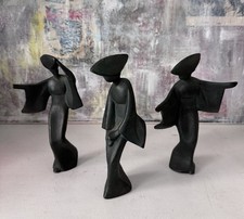 Vintage MCM cast iron Awa Odori Japanese dancing figures. Set of 3. 7